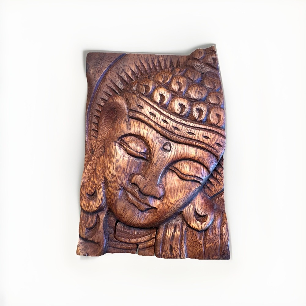 Serene Buddha Puzzle Box Buddha Face Buddha Mystery Wood Carving Trinket Hidden